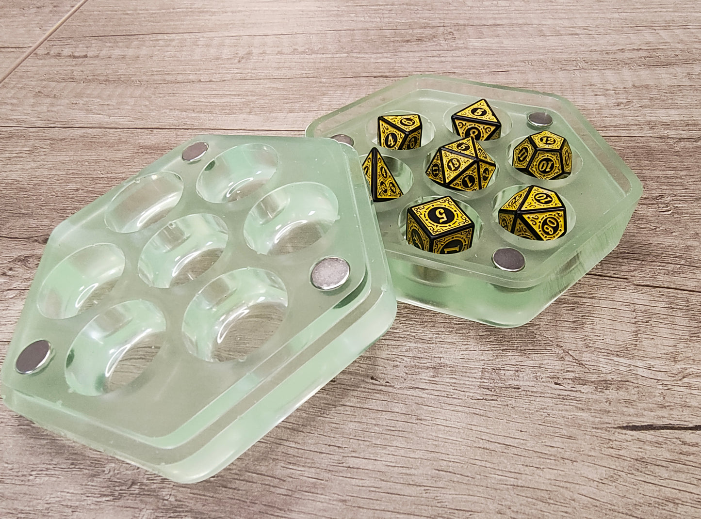 Glow in the Dark Epoxy Resin Dice Case and Dragon Eye Core Dice