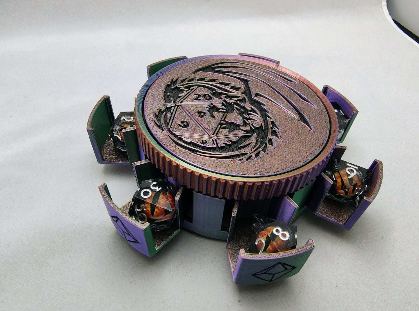 Rotating DnD Dice Case with Liquid Core Dice